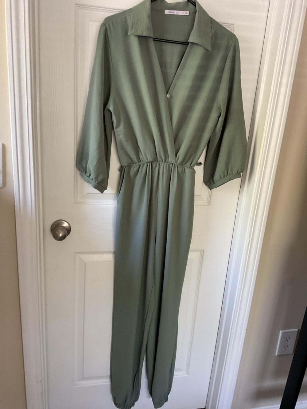 Fraiche By J Women’s Sage Green Wide Leg Jumpsuit Small Elastic Waist USA - Picture 2 of 7